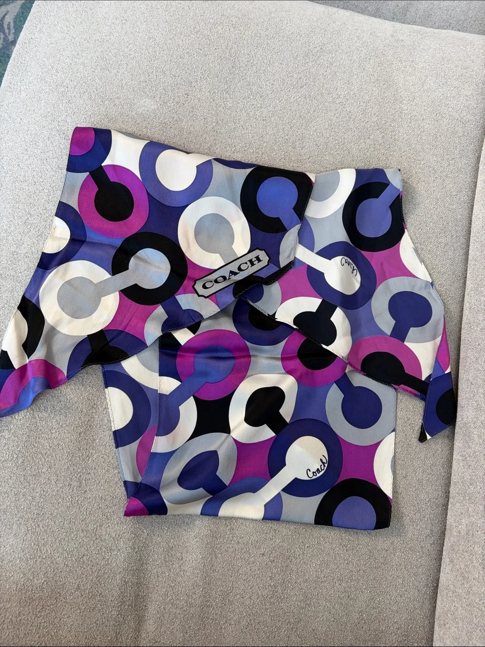 COACH Purple Multi Geometric Silk Scarf